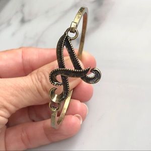 Antiqued Gold-look Initial A Bangle bracelet NWOT